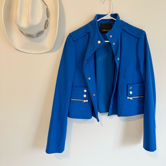 Carlisle Jackets & Blazers - CARLISLE | Wool Blend Blue Cropped Blazer Jacket